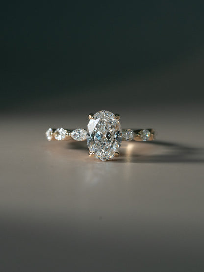 Marquise Shaped Three Stone Lab Grown Diamond Engagement Ring