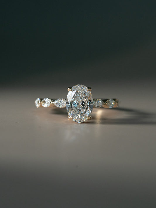 Marquise Shaped Three Stone Lab Grown Diamond Engagement Ring