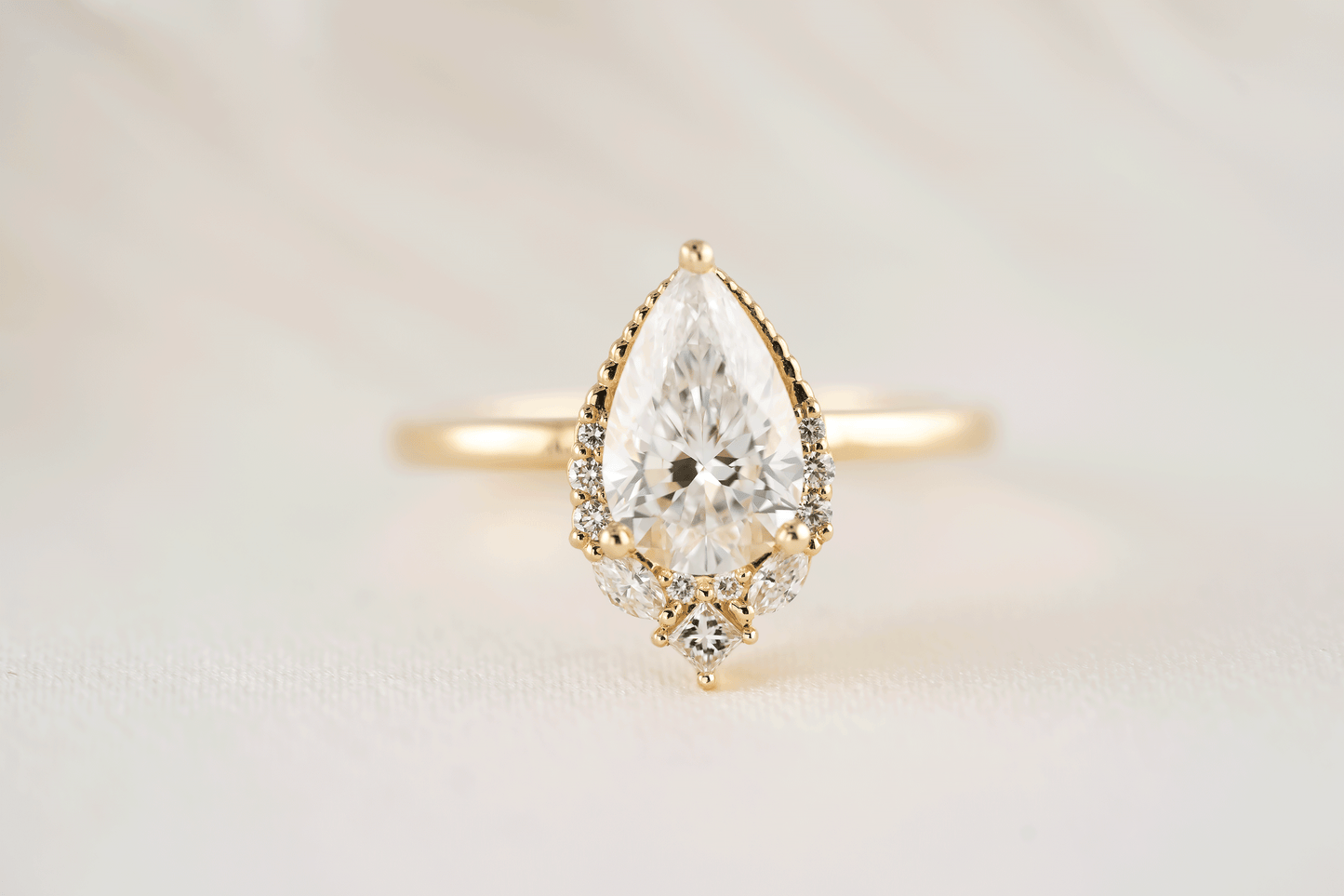 Marquise Shaped Three Stone Lab Grown Diamond Engagement Ring