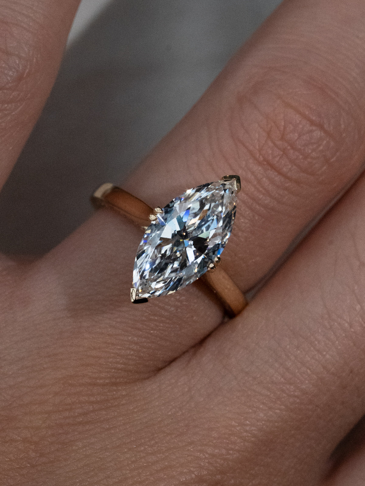 Marquise Shaped Three Stone Lab Grown Diamond Engagement Ring