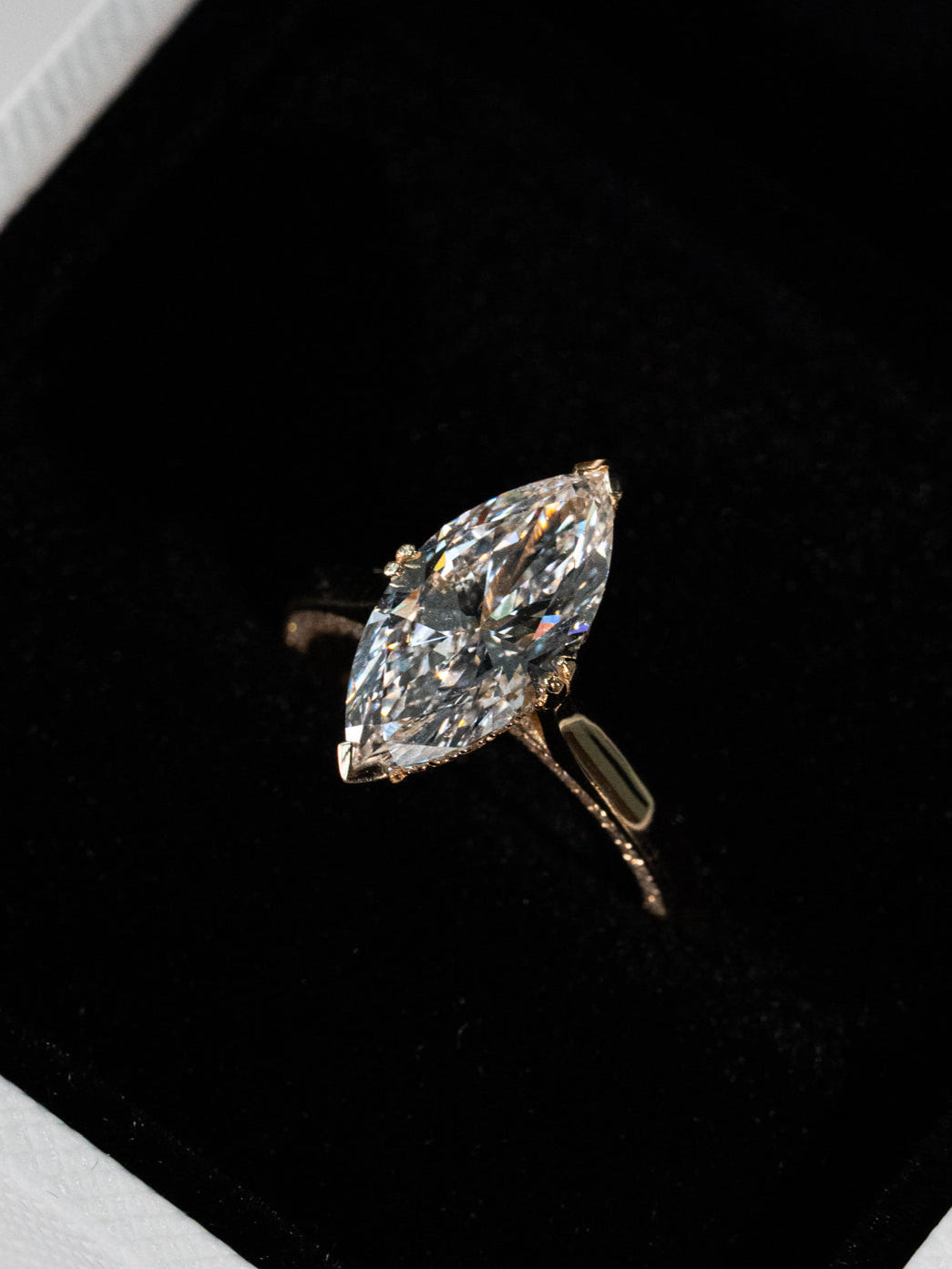 Marquise Shaped Three Stone Lab Grown Diamond Engagement Ring