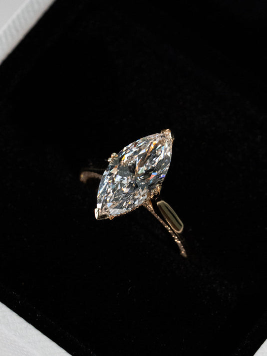 Marquise Shaped Three Stone Lab Grown Diamond Engagement Ring