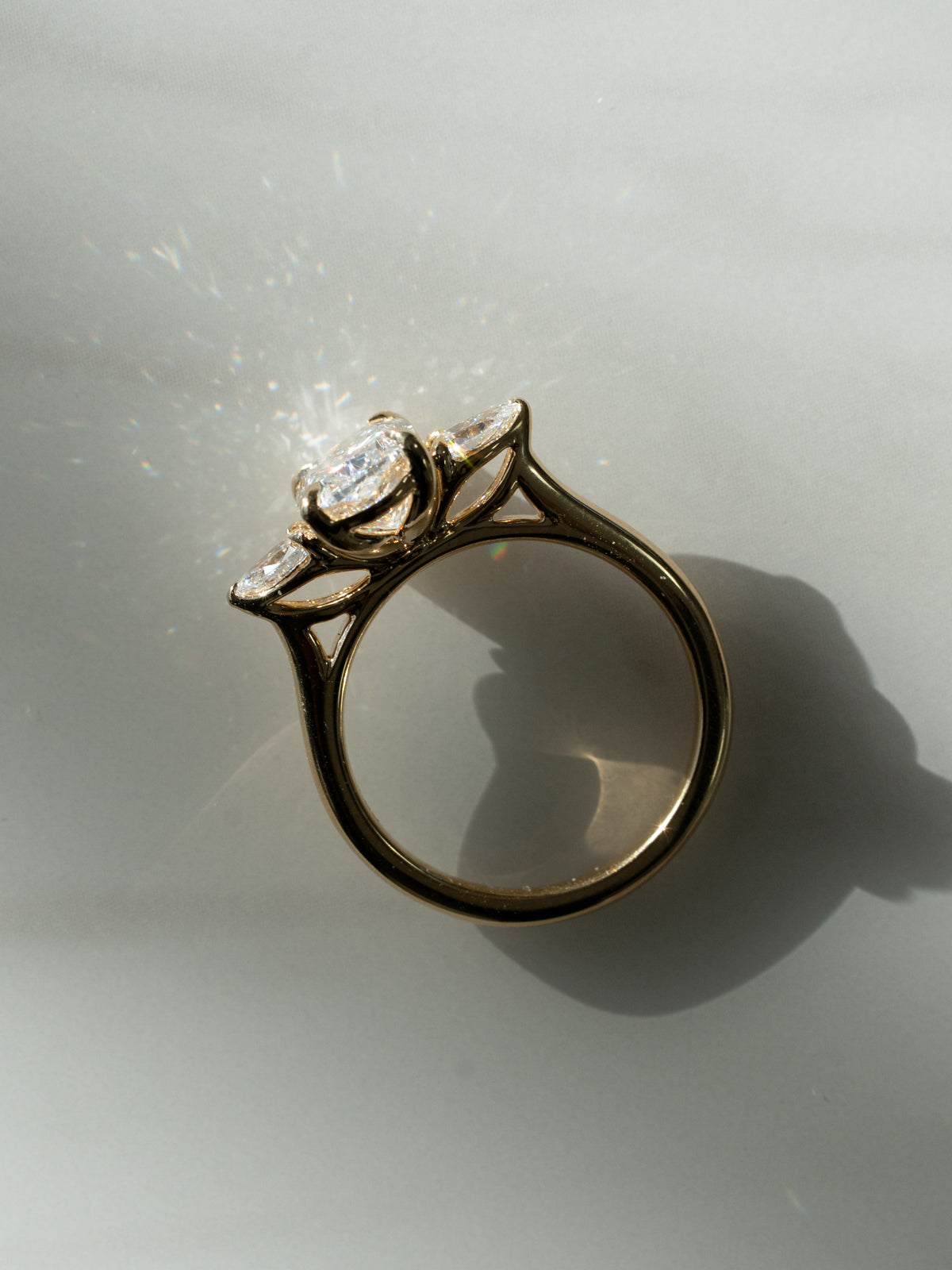 Marquise Shaped Three Stone Lab Grown Diamond Engagement Ring