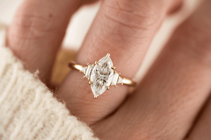 Marquise Shaped Three Stone Lab Grown Diamond Engagement Ring