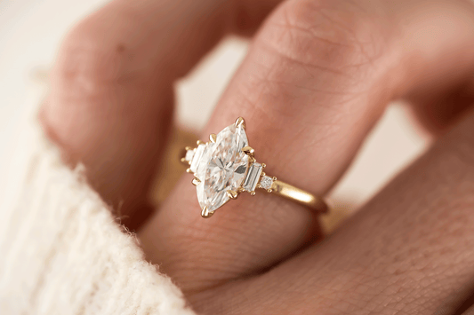 Marquise Shaped Three Stone Lab Grown Diamond Engagement Ring