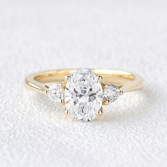 0.94 CT Oval Moissanite 3-Stones Engagement Ring (US Size 5 Ready To Ship)