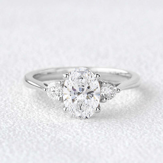 0.94 CT Oval Moissanite 3-Stones Engagement Ring (US Size 5 Ready To Ship)