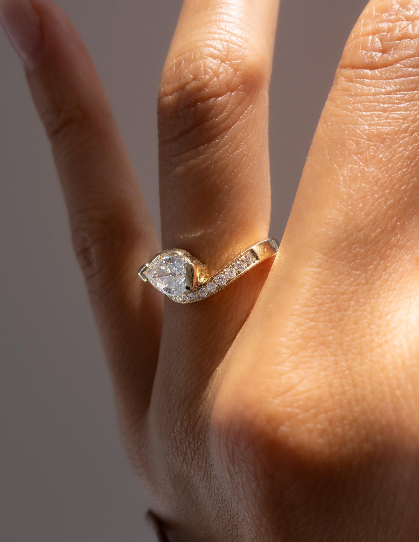 1 CT Pear Moissanite Engagement Ring with Swirl Semi Pave Design