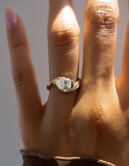 1 CT Pear Moissanite Engagement Ring with Swirl Semi Pave Design