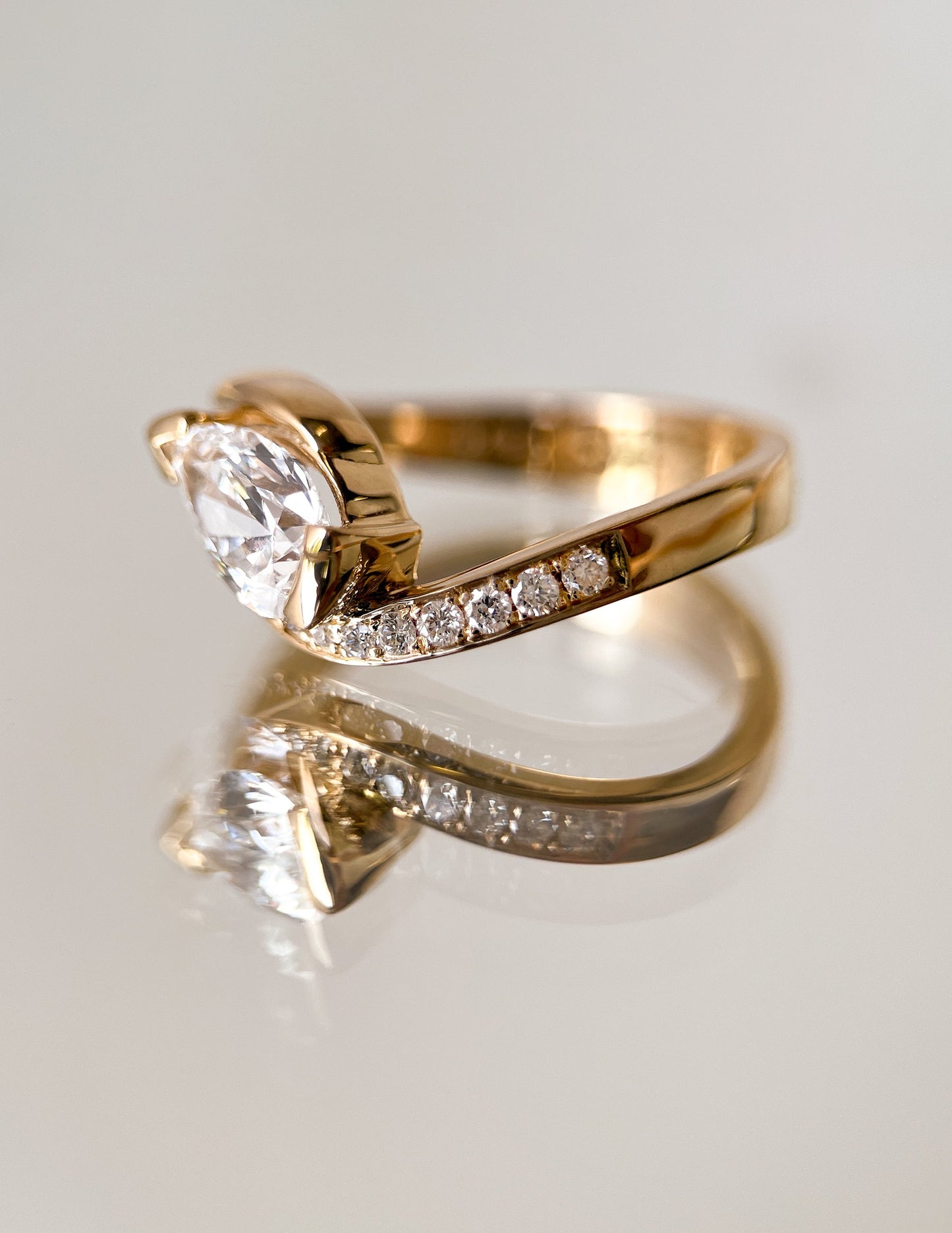 1 CT Pear Moissanite Engagement Ring with Swirl Semi Pave Design