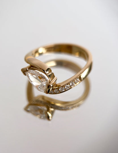 1 CT Pear Moissanite Engagement Ring with Swirl Semi Pave Design