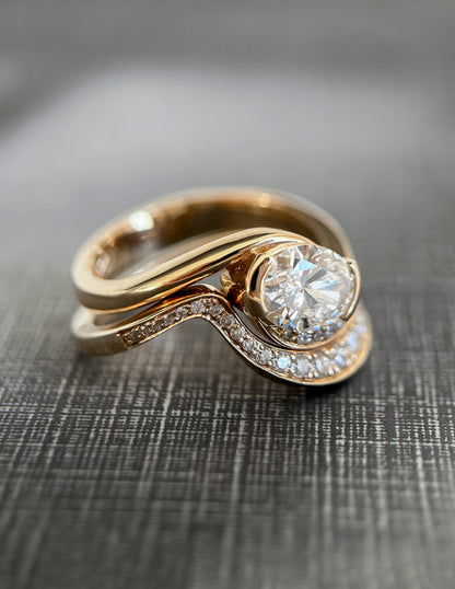 1 CT Oval Cut Moissanite Ring With Wrap Bold Pave Band