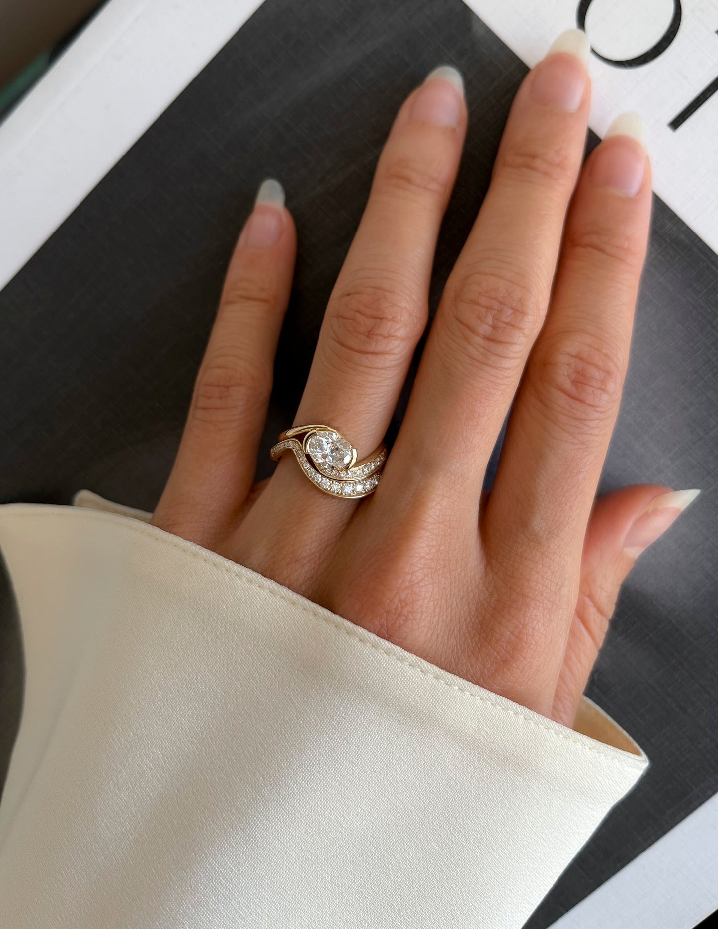 1 CT Oval Cut Moissanite Ring With Wrap Bold Pave Band