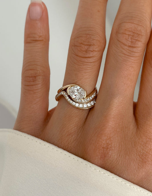 1 CT Oval Cut Solitaire Moissanite Ring With Wrap Bold Pave Band