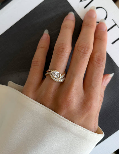 1 CT Pear Cut Solitaire Moissanite Ring With Wrap Bold Pave Band