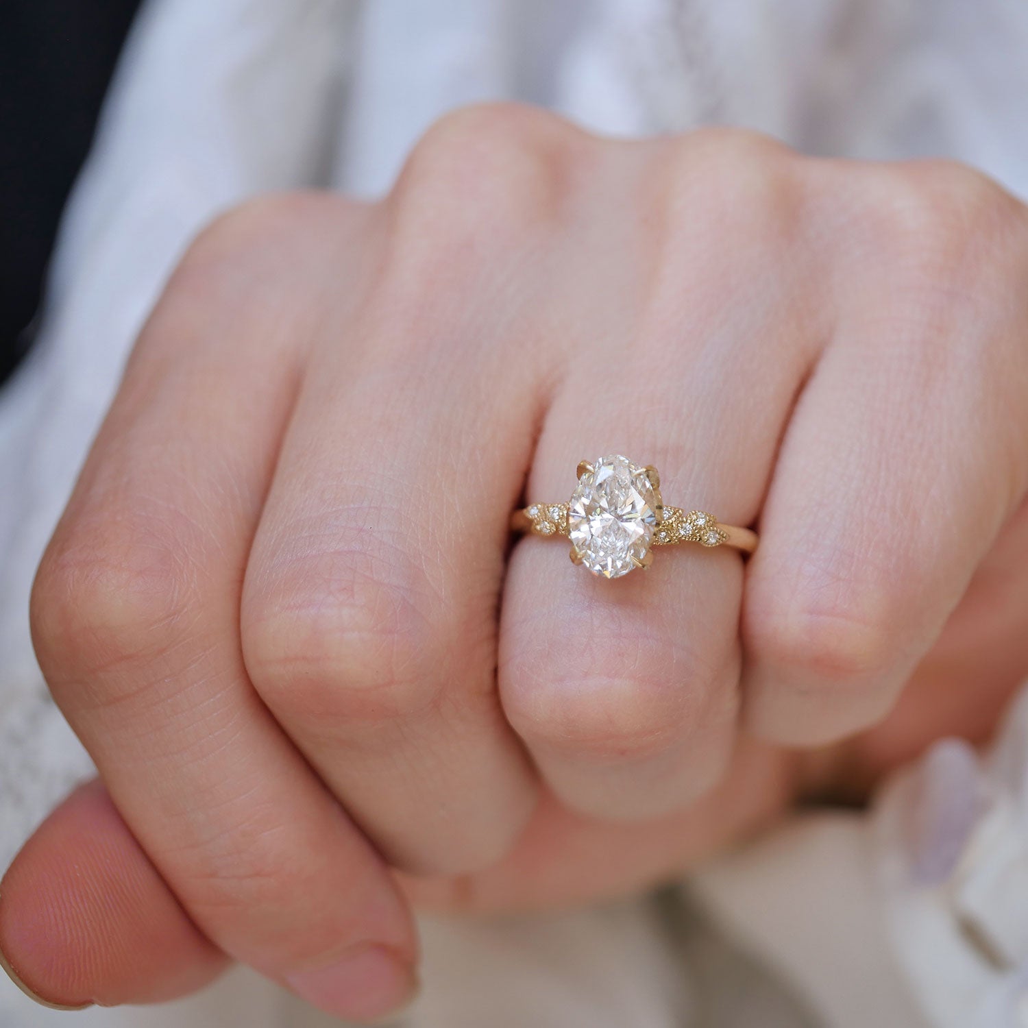 Marquise Shaped Three Stone Lab Grown Diamond Engagement Ring