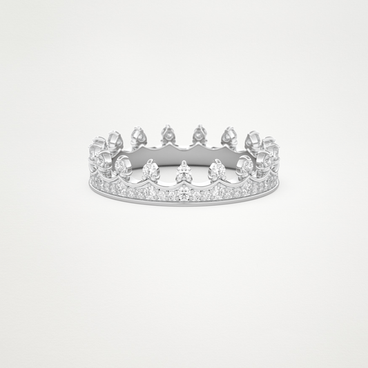 0.48 CT Round Moissanite Crown Shaped Wedding Band  – Solid Gold Elegant and Timeless Design