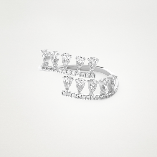 0.69 CT Round & Pear Moissanite Half Eternity Wedding Band  – Solid Gold Elegant and Timeless Design