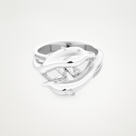Elegant 0.11 CT Round Moissanite Dolphin-Shaped Wedding Band  – Solid Gold Elegant and Timeless Design