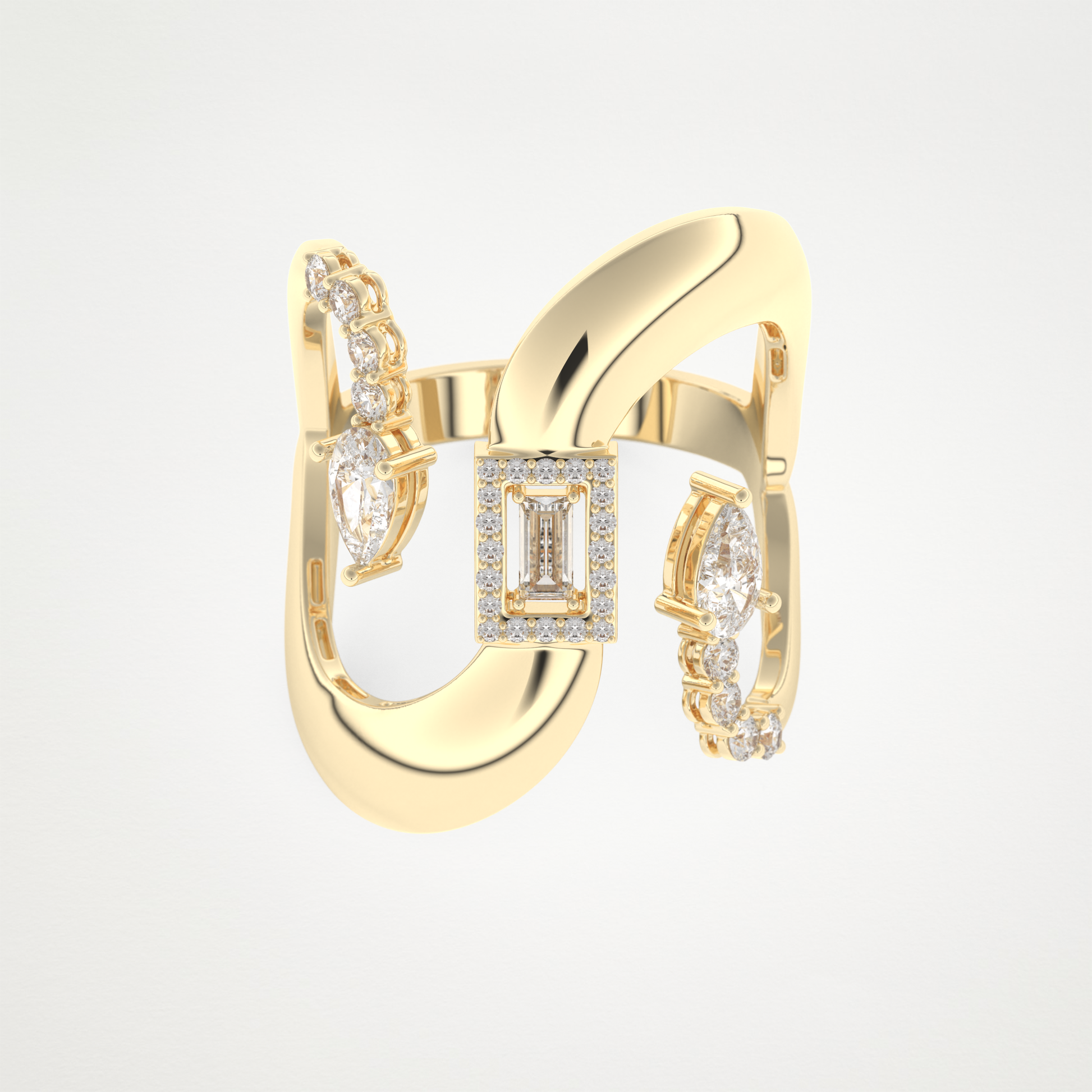 0.74 CT Round, Pear & Baguette Moissanite Golden Loop Wedding Band  – Solid Gold Elegant and Timeless Design