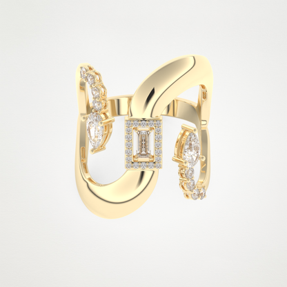 0.74 CT Round, Pear & Baguette Moissanite Golden Loop Wedding Band  – Solid Gold Elegant and Timeless Design
