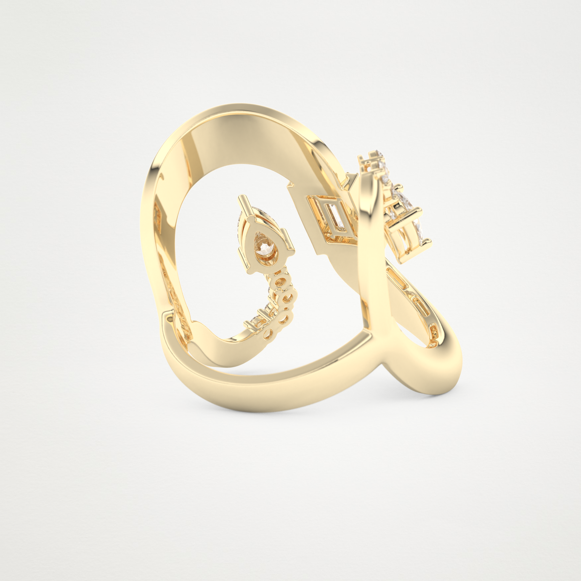 0.74 CT Round, Pear & Baguette Moissanite Golden Loop Wedding Band  – Solid Gold Elegant and Timeless Design