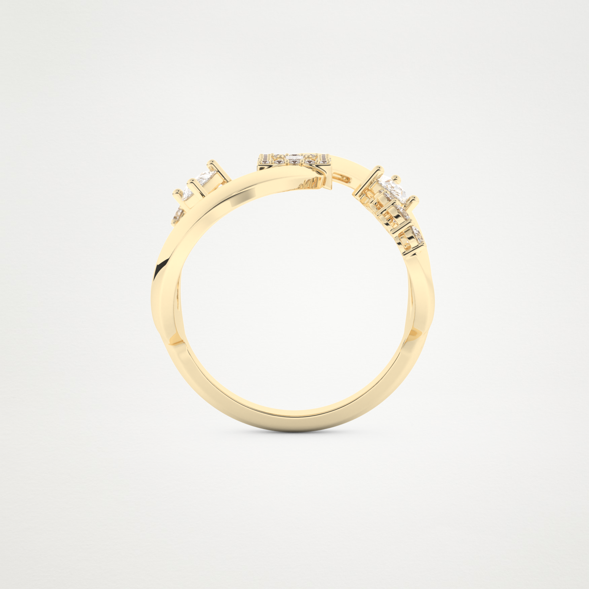 0.74 CT Round, Pear & Baguette Moissanite Golden Loop Wedding Band  – Solid Gold Elegant and Timeless Design