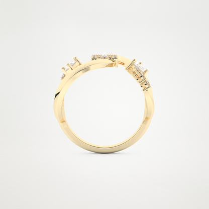 0.74 CT Round, Pear & Baguette Moissanite Golden Loop Wedding Band  – Solid Gold Elegant and Timeless Design