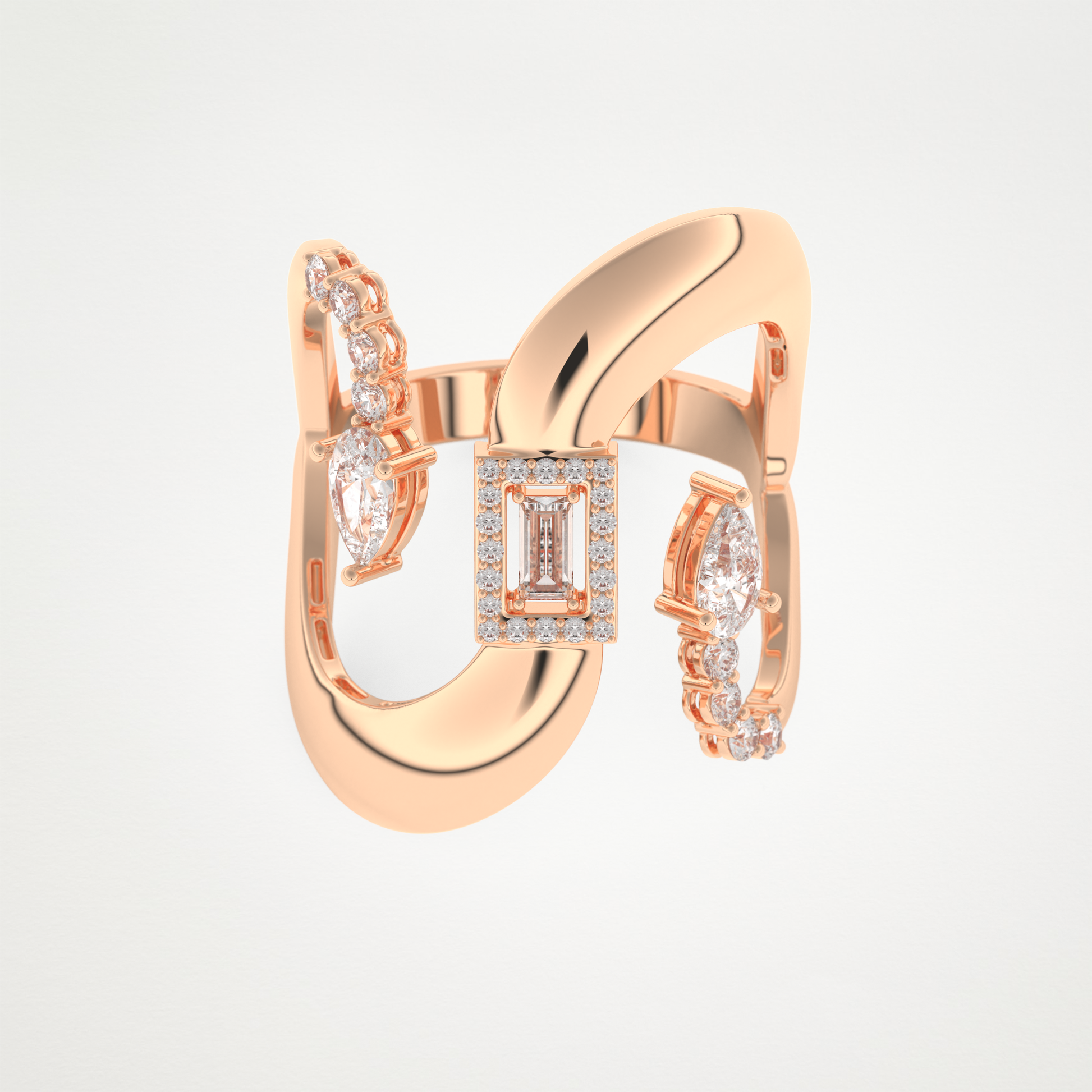 0.74 CT Round, Pear & Baguette Moissanite Golden Loop Wedding Band  – Solid Gold Elegant and Timeless Design