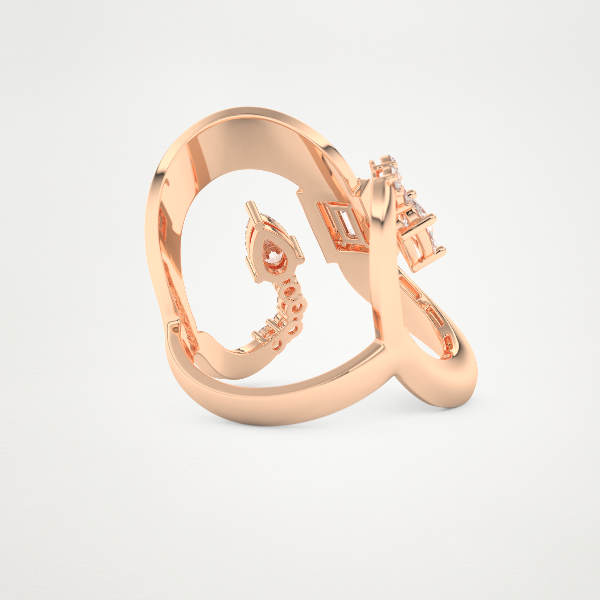 0.74 CT Round, Pear & Baguette Moissanite Golden Loop Wedding Band  – Solid Gold Elegant and Timeless Design