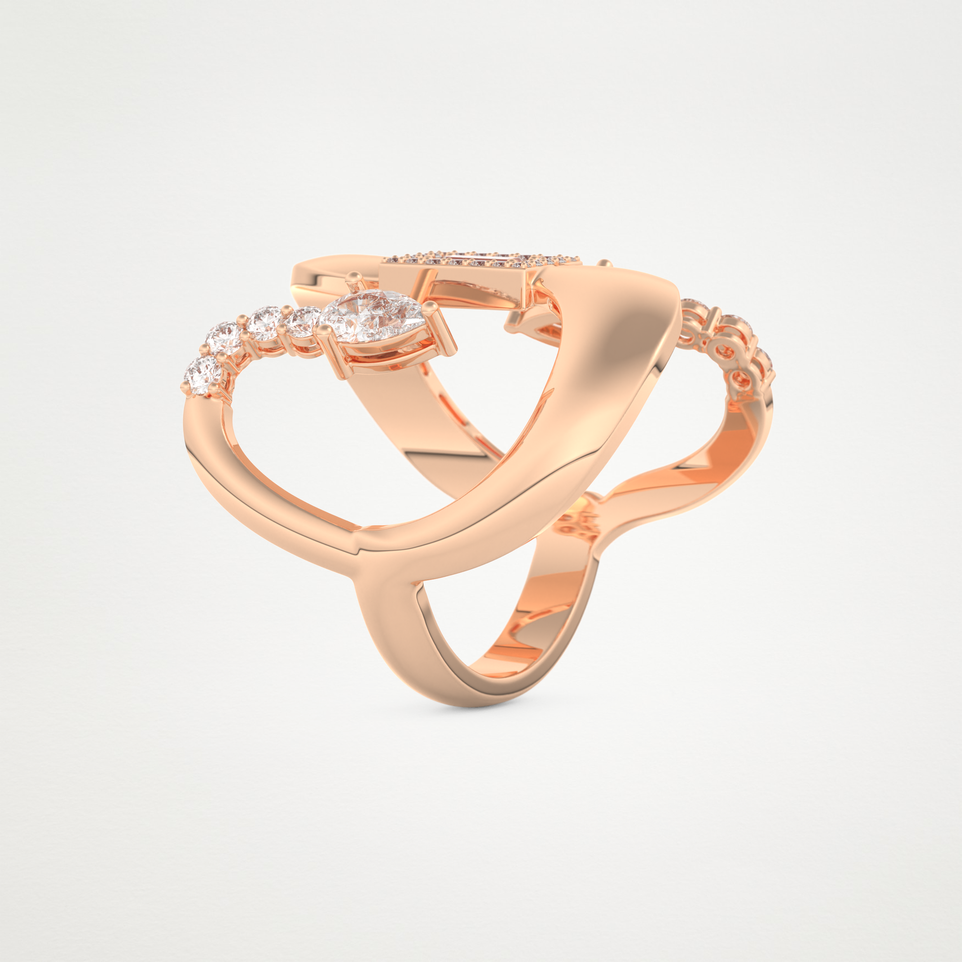 0.74 CT Round, Pear & Baguette Moissanite Golden Loop Wedding Band  – Solid Gold Elegant and Timeless Design