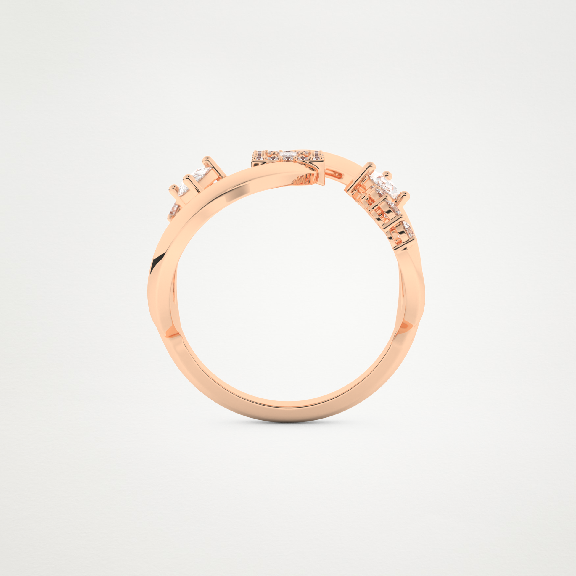 0.74 CT Round, Pear & Baguette Moissanite Golden Loop Wedding Band  – Solid Gold Elegant and Timeless Design