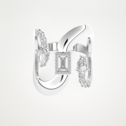 0.74 CT Round, Pear & Baguette Moissanite Golden Loop Wedding Band  – Solid Gold Elegant and Timeless Design