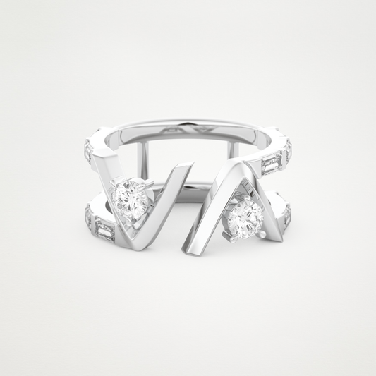 1.18 CT Round & Baguette Straight Moissanite Wedding Band  – Solid Gold Elegant and Timeless Design