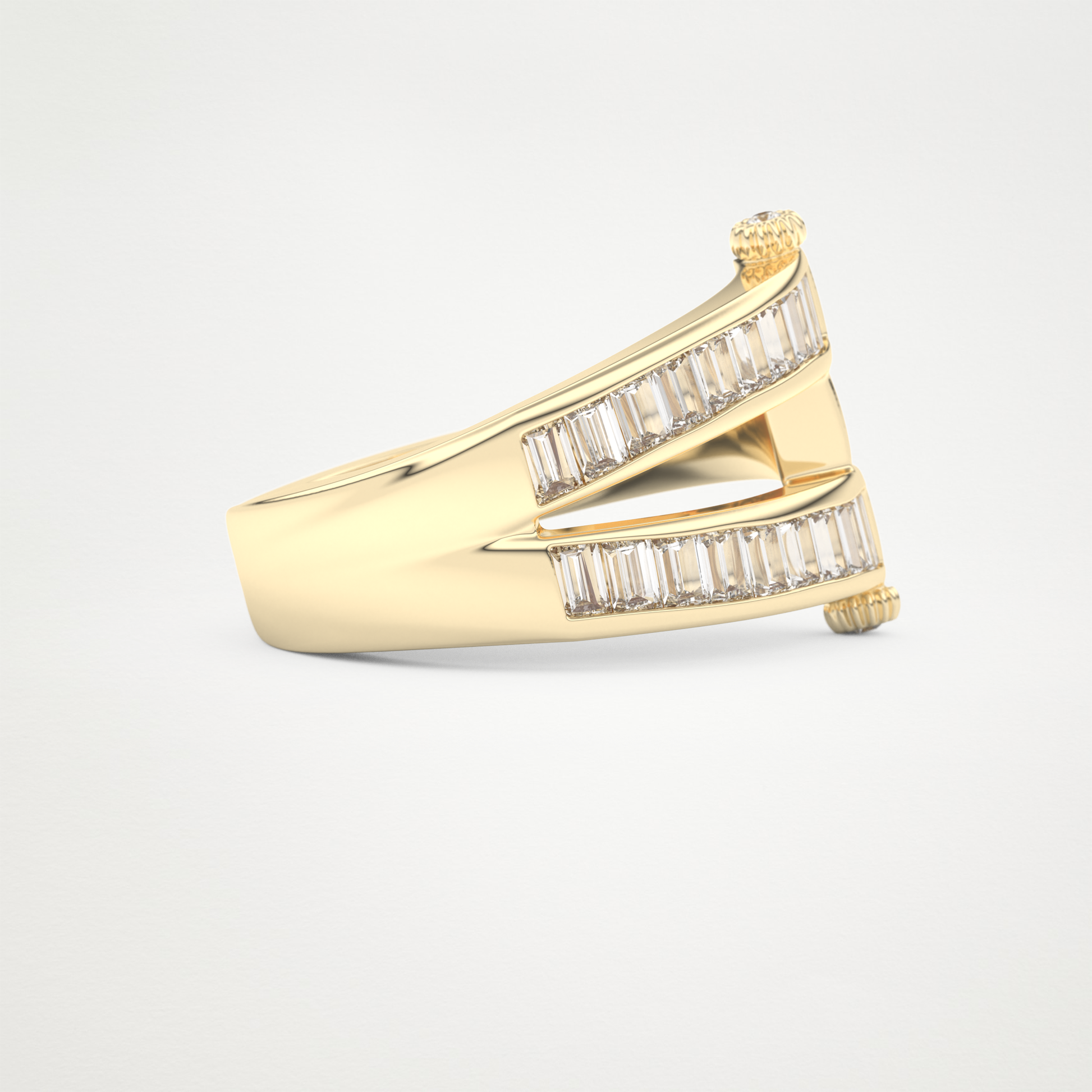 Elegant 1.53 CT Round & Baguette Straight Moissanite Three Layered Wedding Band  – Solid Gold Elegant and Timeless Design