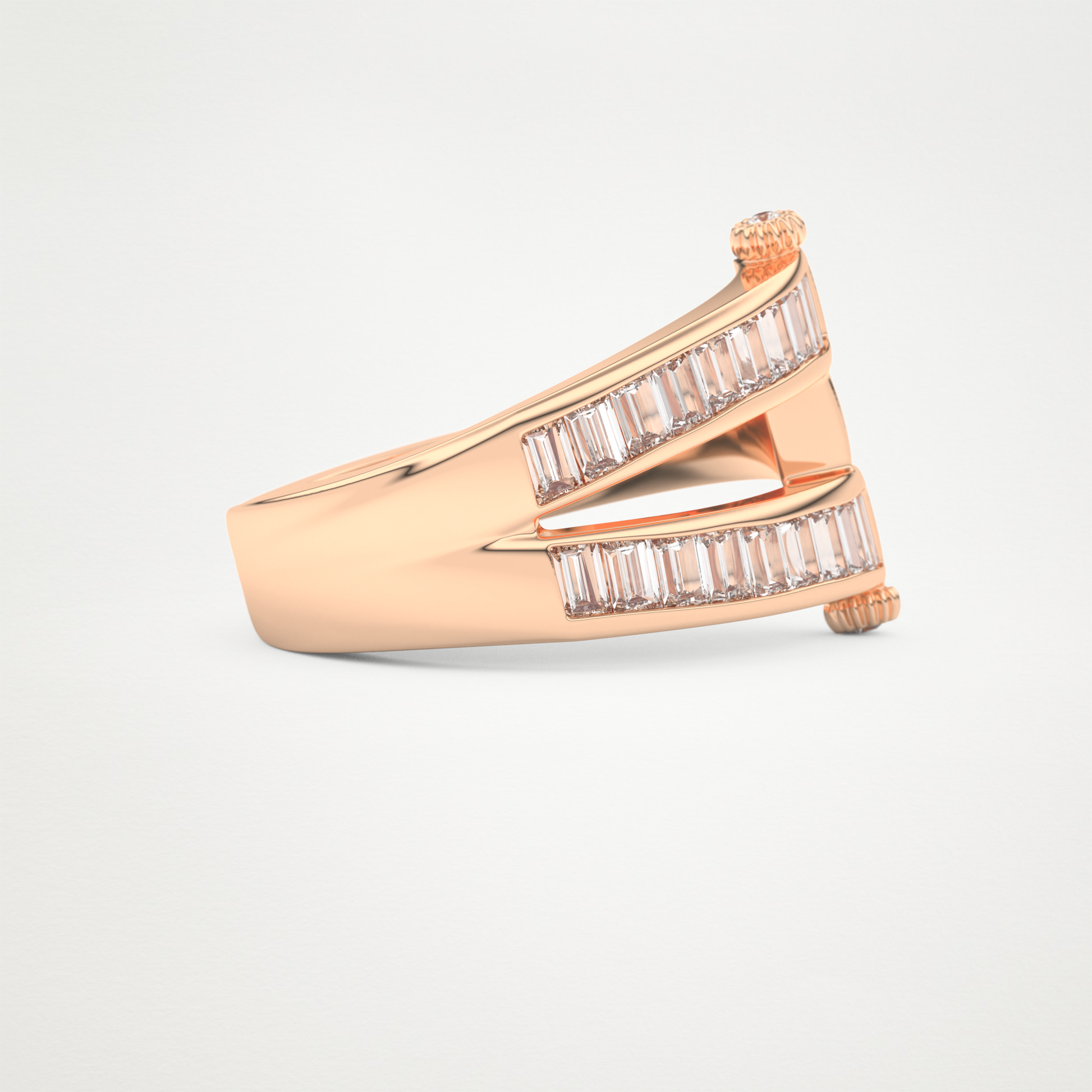 Elegant 1.53 CT Round & Baguette Straight Moissanite Three Layered Wedding Band  – Solid Gold Elegant and Timeless Design