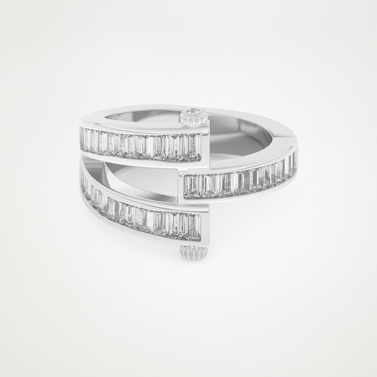 Elegant 1.53 CT Round & Baguette Straight Moissanite Three Layered Wedding Band  – Solid Gold Elegant and Timeless Design