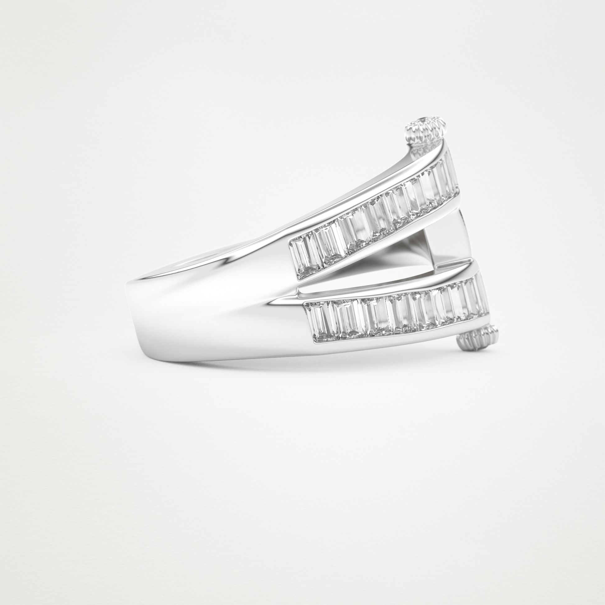 Elegant 1.53 CT Round & Baguette Straight Moissanite Three Layered Wedding Band  – Solid Gold Elegant and Timeless Design