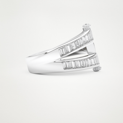 Elegant 1.53 CT Round & Baguette Straight Moissanite Three Layered Wedding Band  – Solid Gold Elegant and Timeless Design