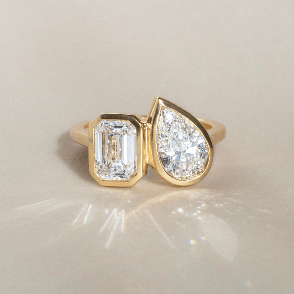 Marquise Shaped Three Stone Lab Grown Diamond Engagement Ring