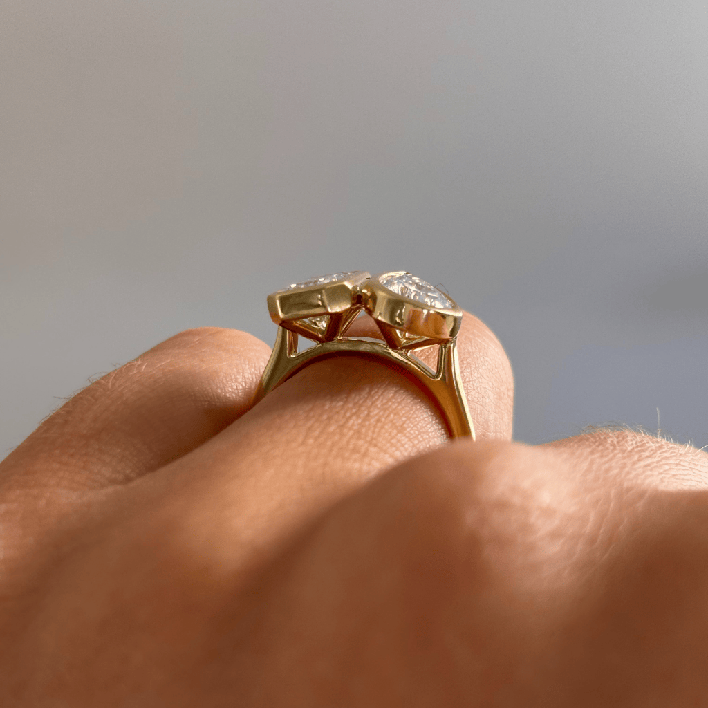 Marquise Shaped Three Stone Lab Grown Diamond Engagement Ring