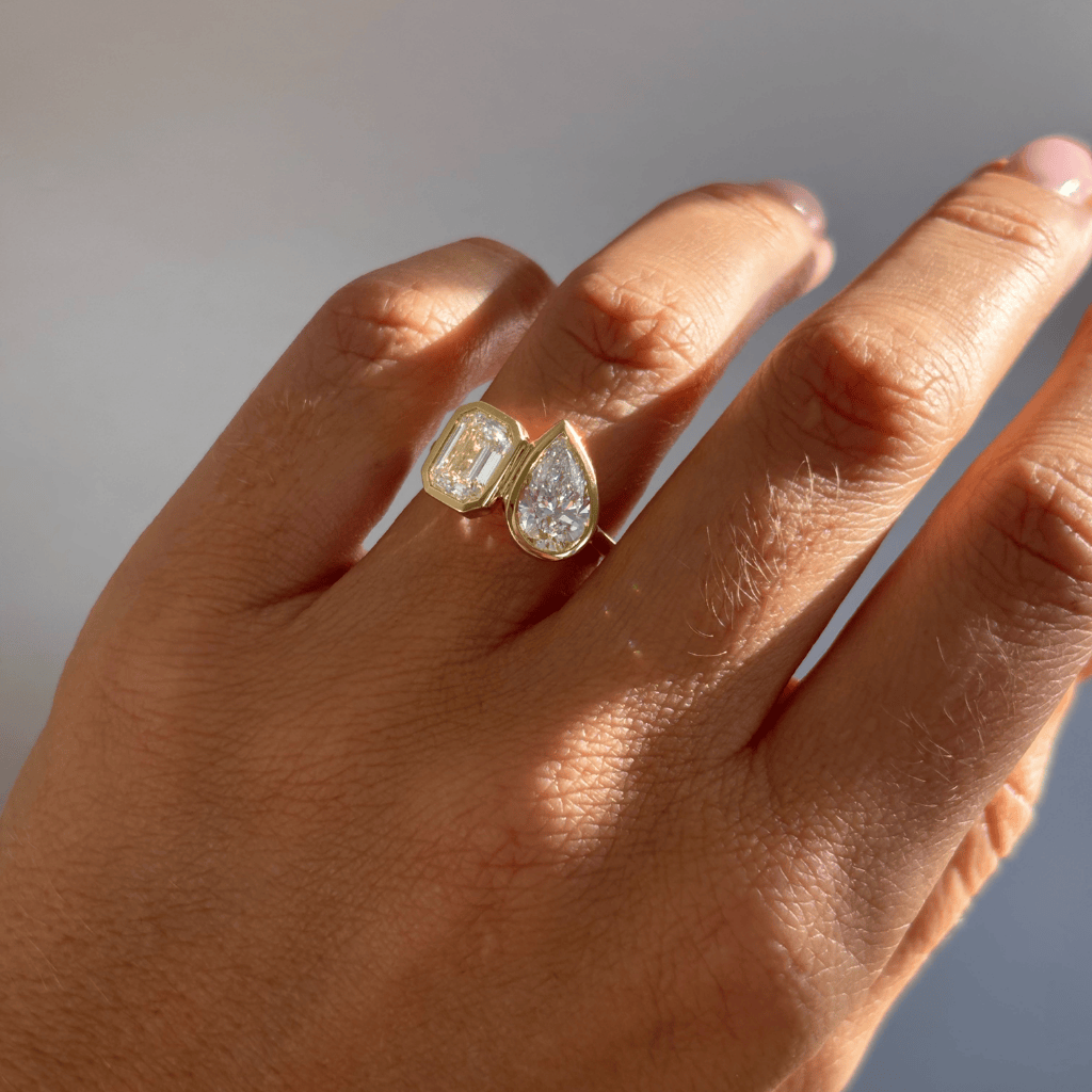 Marquise Shaped Three Stone Lab Grown Diamond Engagement Ring