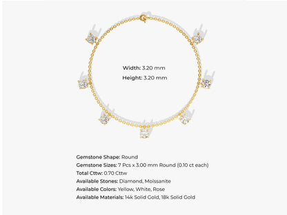 0.7 TCW Round Drop Moissanite Bracelet
