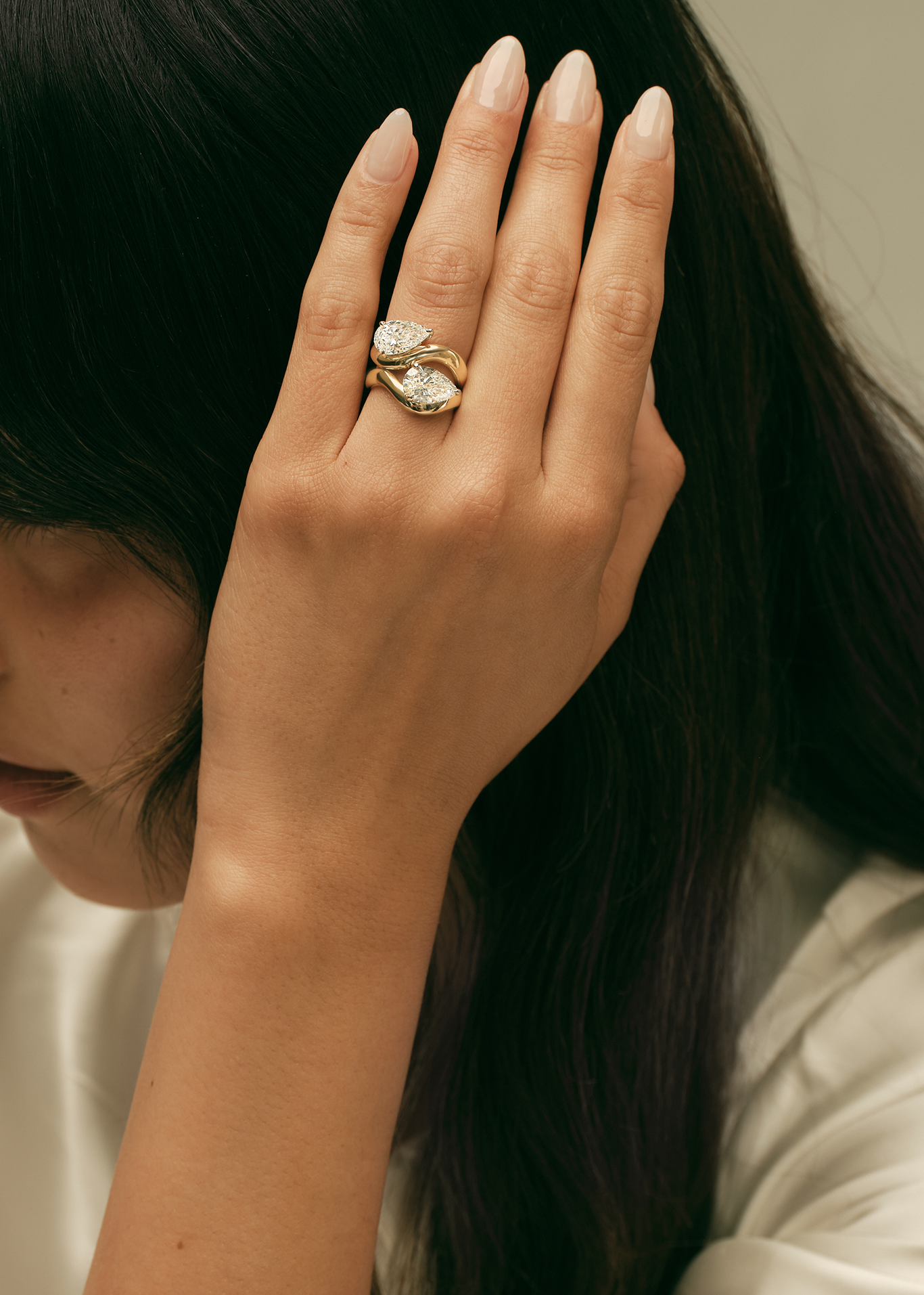 Marquise Shaped Three Stone Lab Grown Diamond Engagement Ring