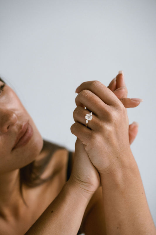 Marquise Shaped Three Stone Lab Grown Diamond Engagement Ring