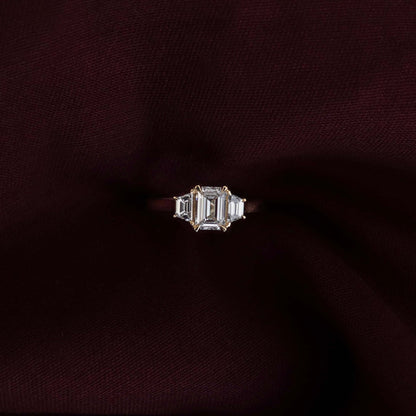 Stunning 1.0-2.0 CT Emerald Moissanite Engagement Ring with Three Stone Design