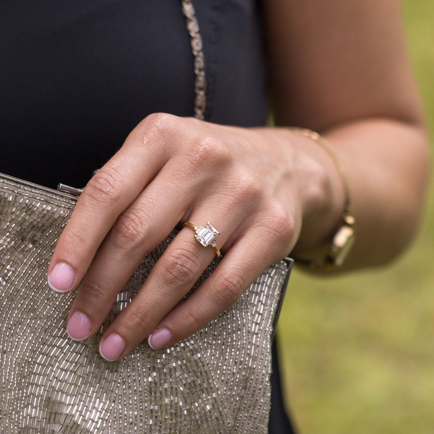 Marquise Shaped Three Stone Lab Grown Diamond Engagement Ring