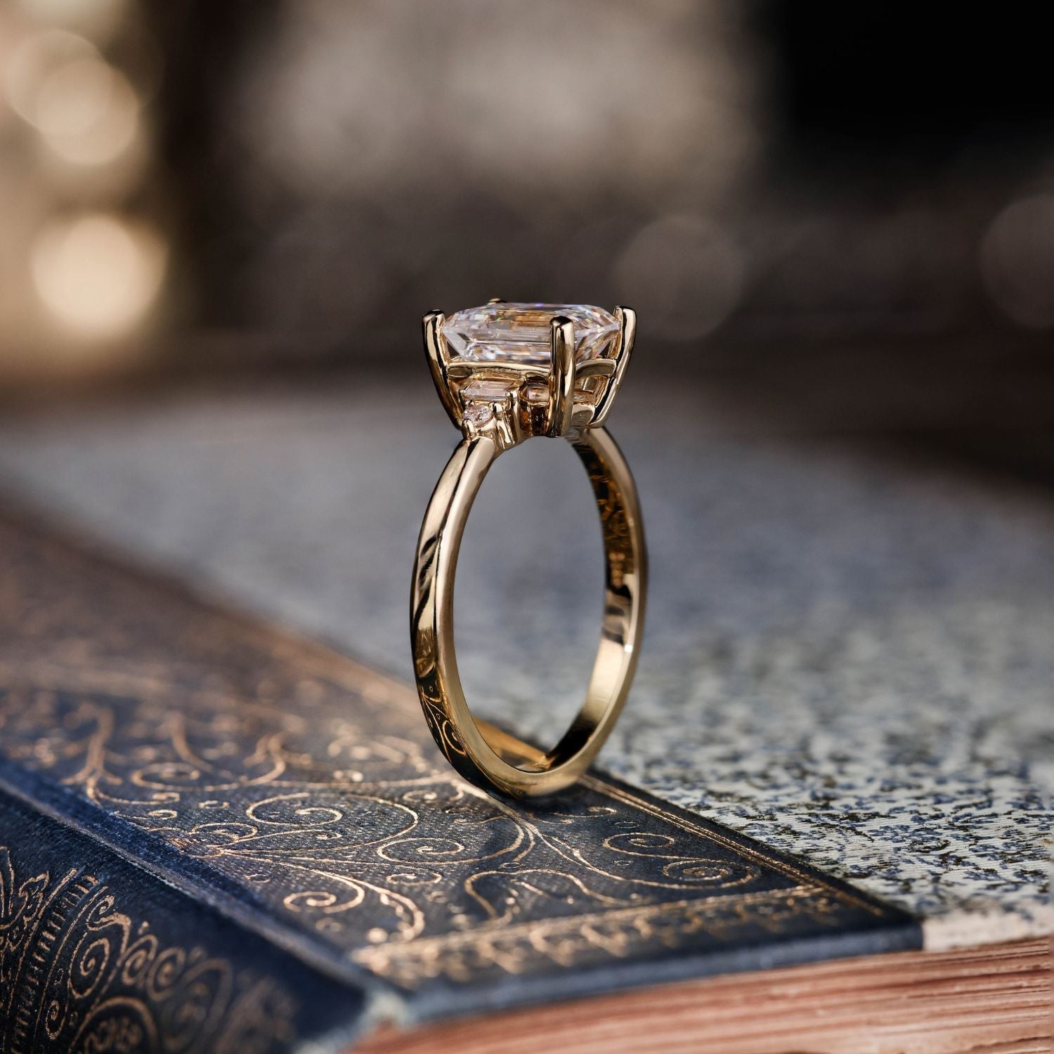 Marquise Shaped Three Stone Lab Grown Diamond Engagement Ring