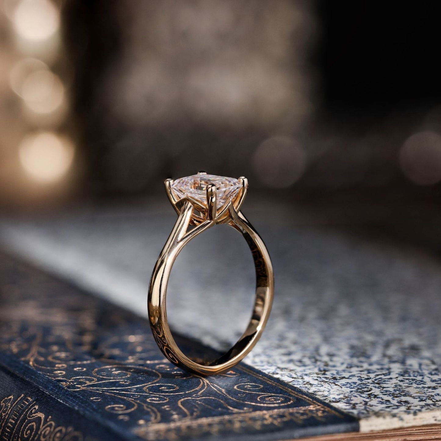 Marquise Shaped Three Stone Lab Grown Diamond Engagement Ring