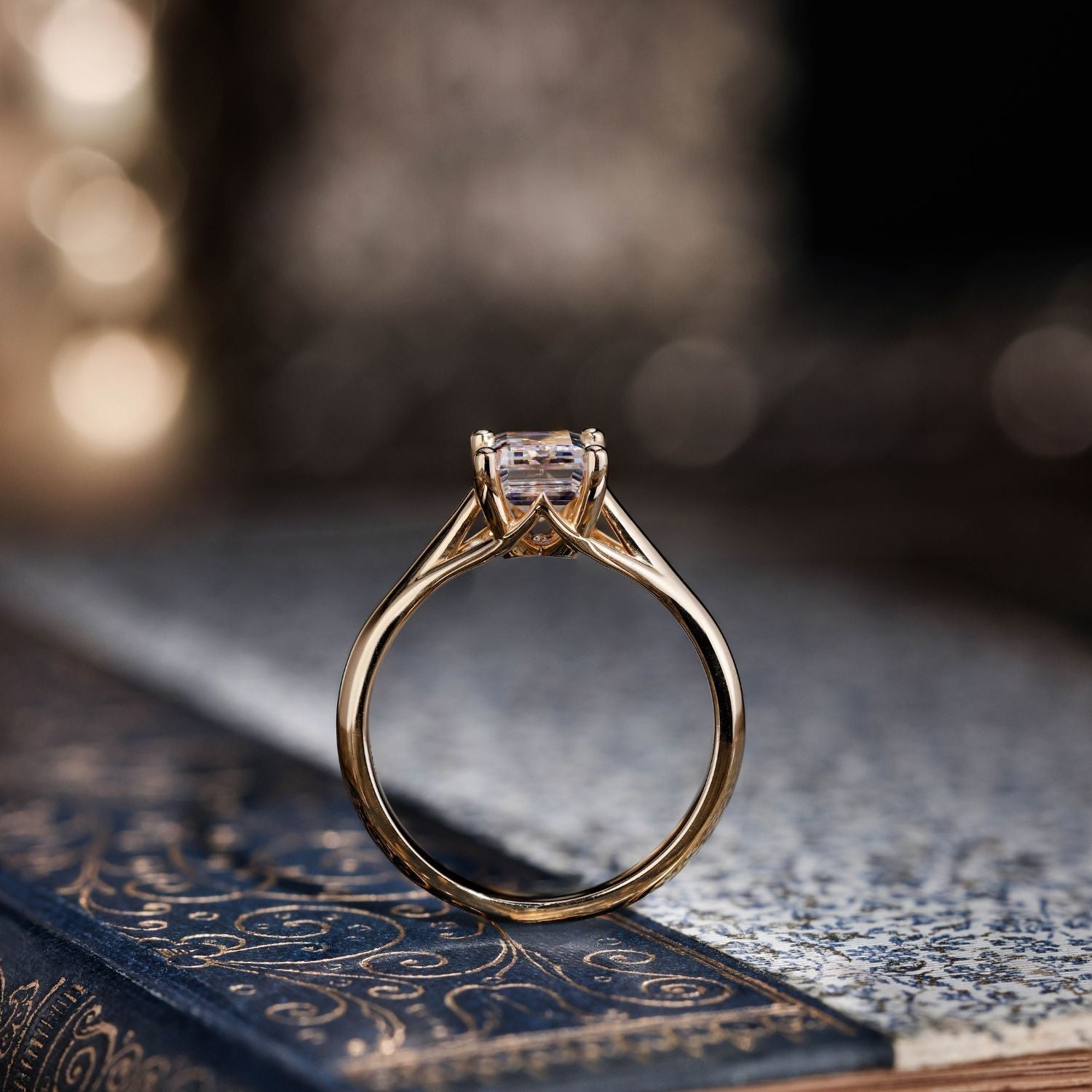 Marquise Shaped Three Stone Lab Grown Diamond Engagement Ring